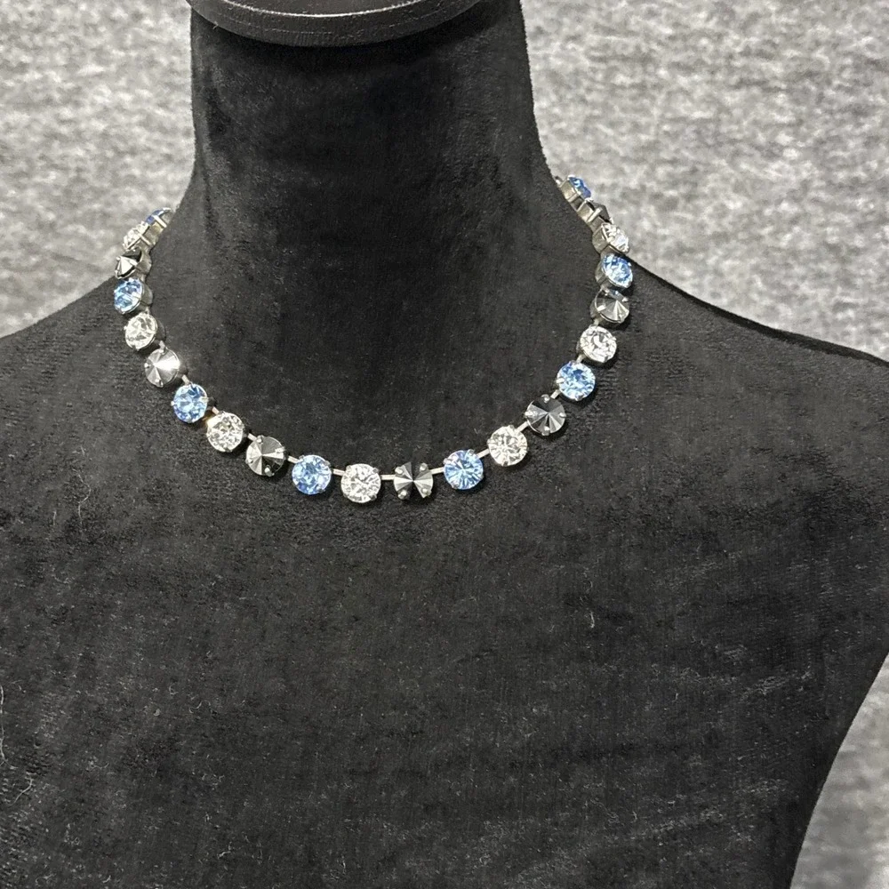 SABIKA Sparkling Crystal Necklace Blue Silver Tone Choker‎ Women's Jewelry